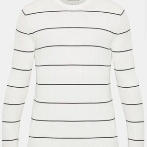 Theory Striped Knit Sweater Cream Black Minimalist Lightweight Unisex